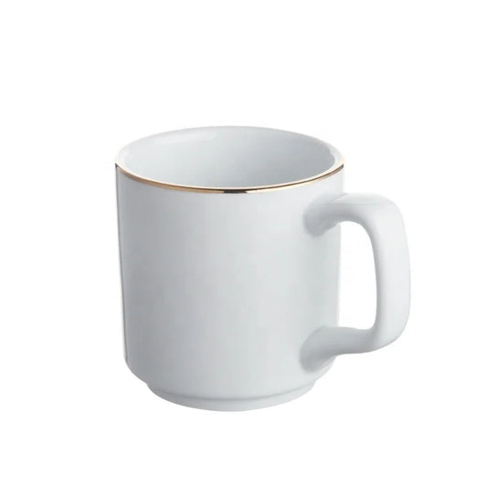 HKM-400339 Hand-Painted Gold Rim White Porcelain Mug - 8x8.5 cm for Catering and Daily Use