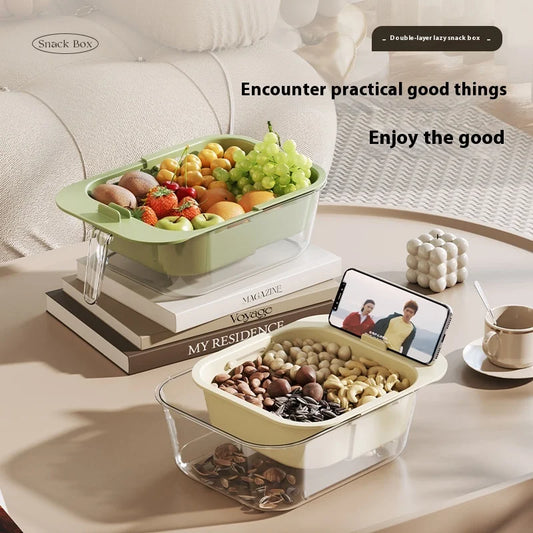 HKM-401811 Double-Layer Plastic Storage Box with Built-In Trash Can for Living Room Use