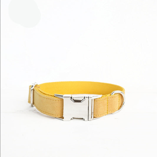 HKM-4021949 Customizable Yellow Velvet Dog Collar with Adjustable Fit and Lettering