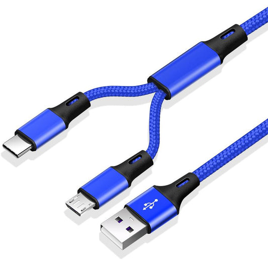 HKM-403603 Triple Connector Charging Cable with Micro USB and Type-C - 1.2m Durable Nylon Braided Wire