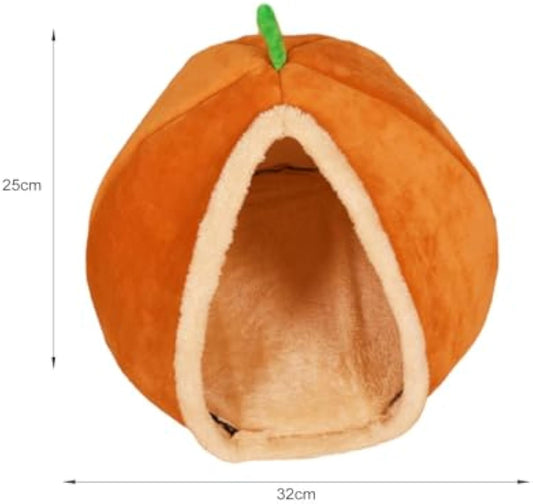 HKM-4044477 Cozy Pumpkin Cat Bed Cave - Semi Enclosed Plush Nest for Cats and Small Dogs