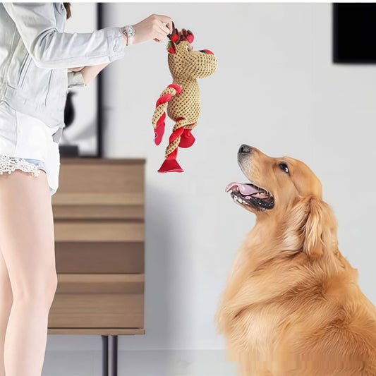 HKM-4079421 Christmas Reindeer Plush Teething and Dental-Cleaning Toy for Pets