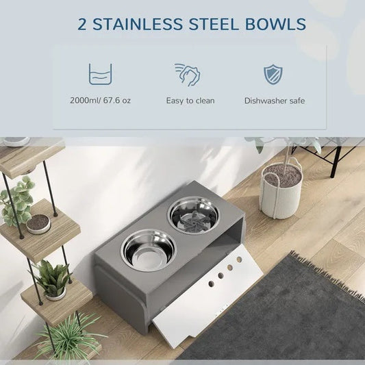 HKM-4089277 Adjustable Elevated Dog Bowl Stand with Slow Feeder Mat for Medium to Extra Large Dogs
