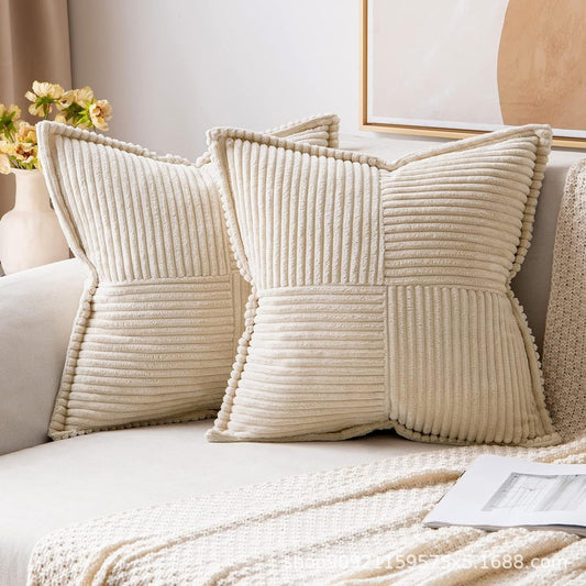 HKM-410259 Super Soft Corduroy Striped Pillow Covers - Decorative Textured Throw Pillows for Couch and Living Room