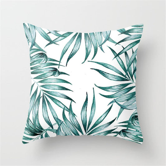 HKM-411027 Tropical Leaf Landscape Cushion Cover - Peach Skin with PP Cotton Filling