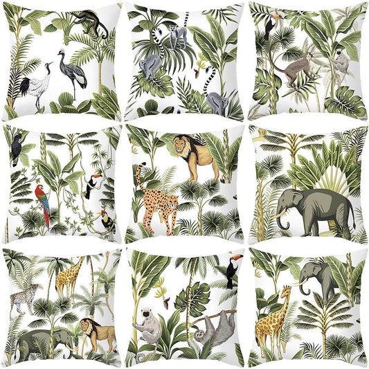 HKM-414483 Tropical Plants Printed Pillowcase in Summer Peach Skin Fabric for Living Room 45x45cm