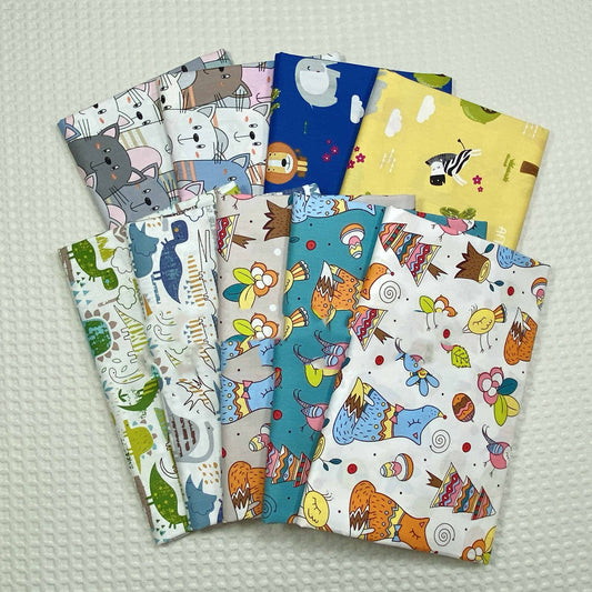 HKM-416531 Cotton Twill Quilt Cover with Cartoon Plant and Animal Prints - Multiple Colors Available