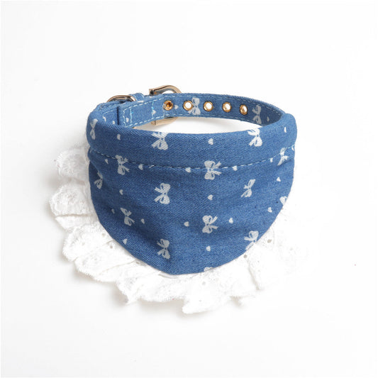 HKM-4169917 Denim Mini Bib Collar in Dark Blue and Light Blue - Cloth Material 34cm Long