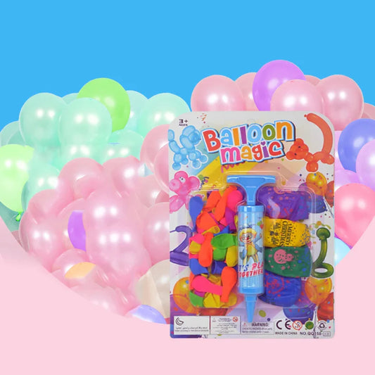HKM-419603 Assorted Color Magic Balloons Kit with Air Pump for Party Decorations