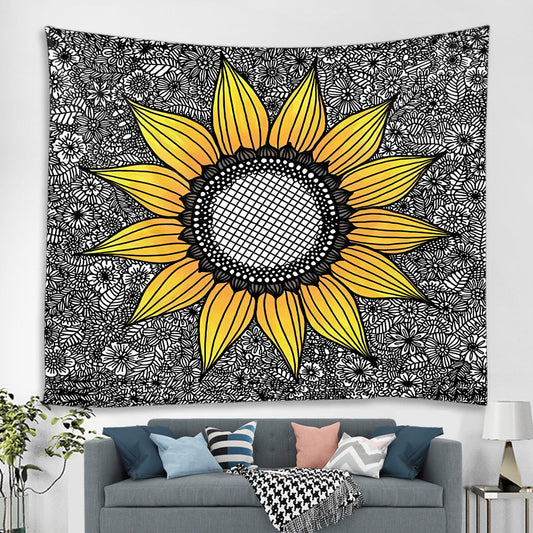 HKM-419859 Polyester Family Hanging Cloth with Floral and Leaf Patterns - Machine Washable Tapestry for Home Decor