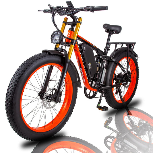 HKM-420499 Full Suspension Electric Bike - 48V 1000W Motor, 18Ah, 26 Inch Fat Tires, Shimano 7-Speed, Hydraulic Disc Brakes