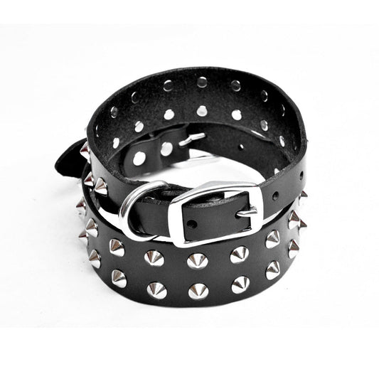 HKM-4207037 Cowhide Diamond Point Anti-Bite Pet Collar with Alloy Buckle - Available in Multiple Sizes