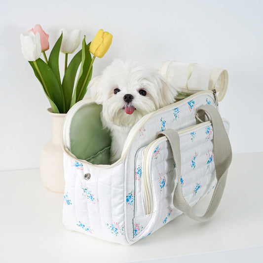 HKM-4213053 Portable Canvas Crossbody Dog Carrier Bag - Small Pet Travel Shoulder Bag in Blue