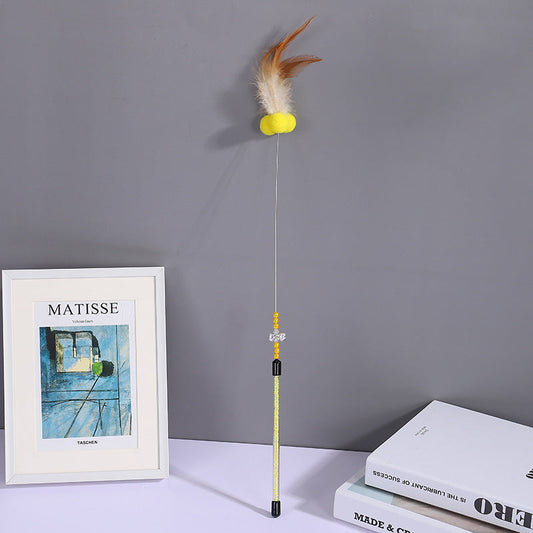 HKM-4217405 Cat Playing Rod with Glutinous Rice Ball, Steel Wire Teaser, 60cm Length, Multiple Colors Available