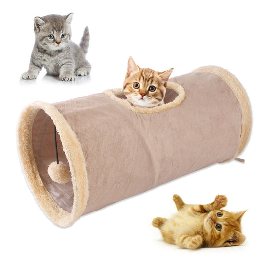 HKM-4221629 Packable Folding Suede Cat Channel Toy in Khaki and Grey