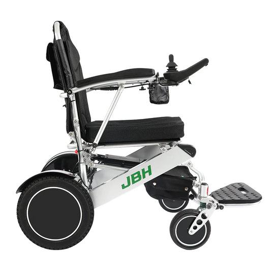HKM-422355 Aluminum Wheelchair with 12-Inch Wheels, 20km Driving Range, 120kg Capacity, 6 km/h Speed, Foldable Design