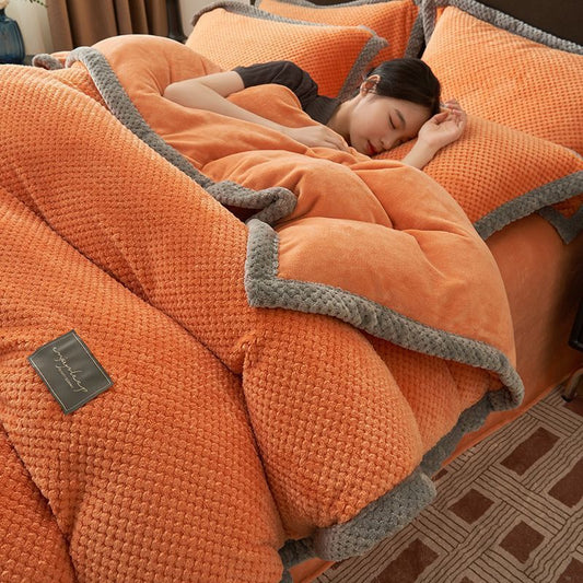 HKM-424467 Cozy Velvet Bed Sheet and Quilt Cover Set in Solid Colors, Multiple Sizes Available