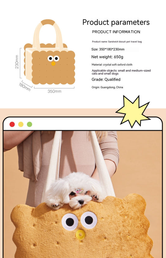 HKM-4251581 Portable Sandwich Biscuit Pet Travel Bag for Dogs and Cats - Large Capacity, Anti-Stress Design