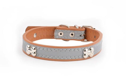 HKM-426643 Reflective PU Leather Dog Collar Leash - Various Sizes and Colors Available