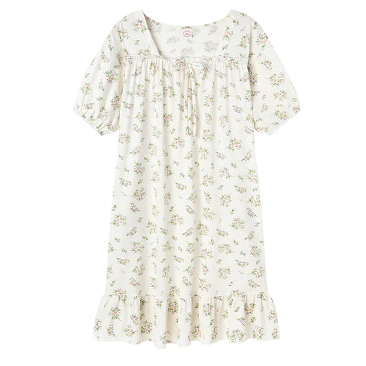HKM-427475 Hot Selling Women Sleepwear Short Sleeved Small Floral Fragments Night-gown Lady Nighty Sexy Lovely Women Nightdress for Home