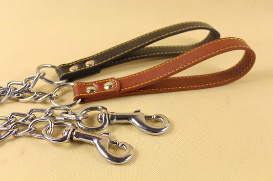 HKM-4276157 Durable Iron Chain Dog Traction Strap with PU Handle - 1.2m Length, Anti-Bite Design
