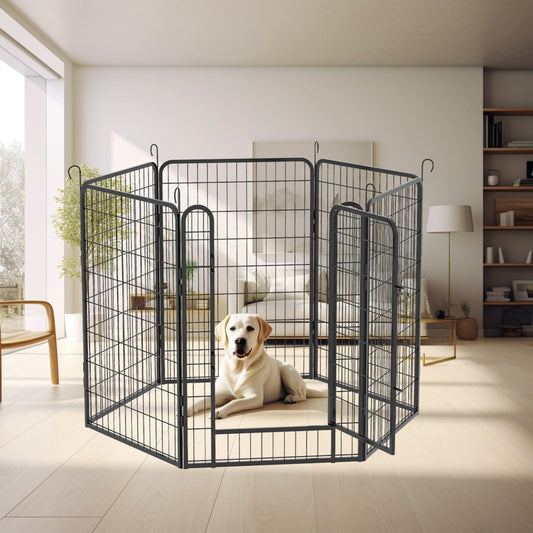 HKM-4279997 Durable Heavy-Duty Metal Playpen with Door - 6 Panels Pet Exercise Pen for Indoor & Outdoor Use