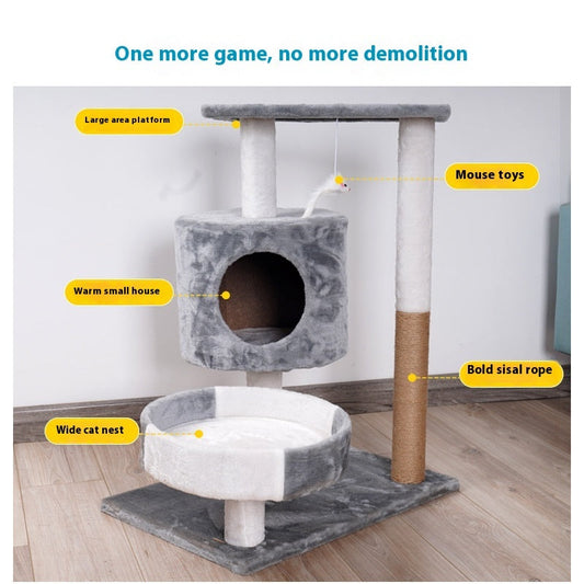 HKM-4288061 Lepet Cat Nest and Climbing Frame with Scratch Board - Plush Design in White and Brown or Light Gray
