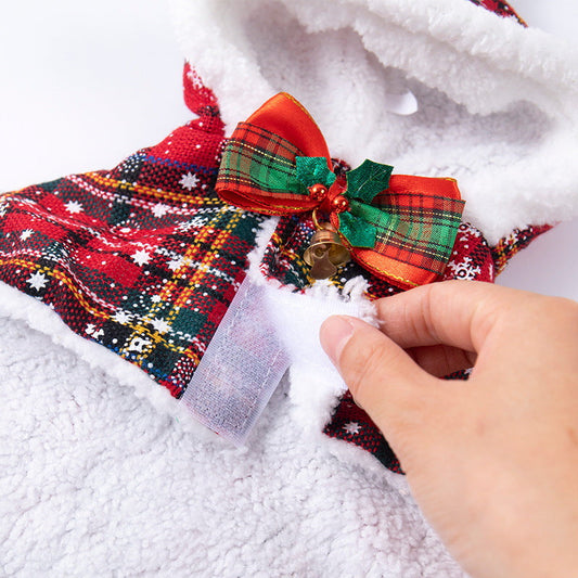 HKM-4294461 Plaid Christmas Cloak for Cats – Festive Plush Shawl in S, M, L Sizes