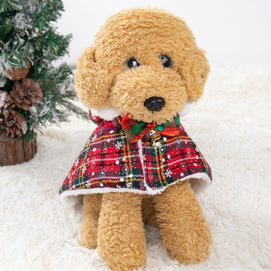 HKM-4294461 Plaid Christmas Cloak for Cats – Festive Plush Shawl in S, M, L Sizes