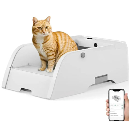 HKM-429843 Smart Self-Cleaning Cat Litter Box with APP Control and Included Poop Bags