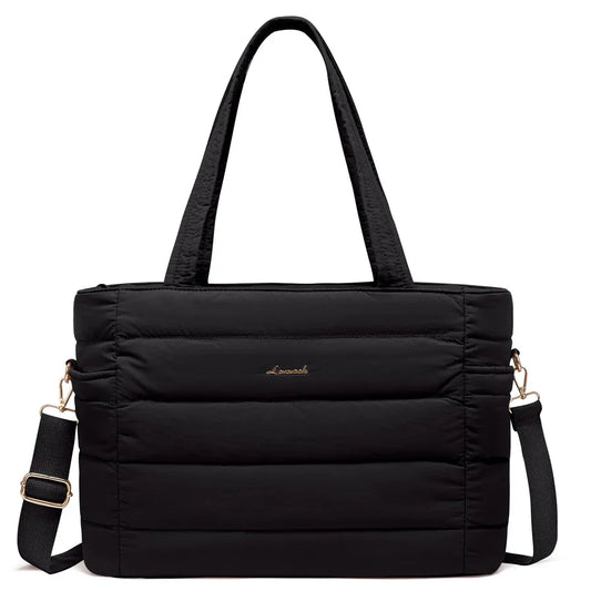 HKM-430931 Quilted Puffer Tote Bag for 15.6 to 17 Inch Laptops - Lightweight Office Shoulder Purse for Women
