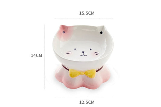 HKM-4315069 Ceramic Cat Bowl for Healthy Eating - Pink and Blue, 155g Grain & 300ml Water Capacity
