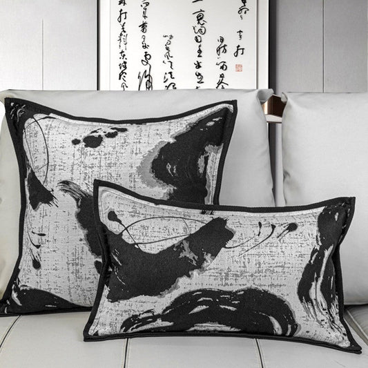 HKM-431507 Black and White Geometric Pattern Square Pillow with Cushion Cover