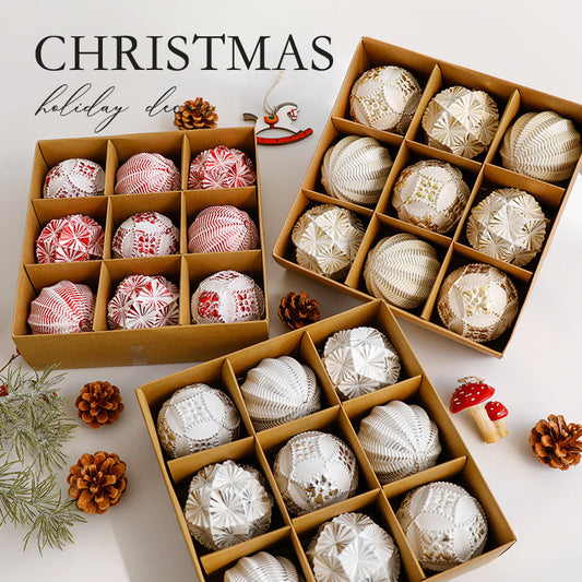 HKM-432659 European Style Christmas Ball Ornaments in Antique Colors - Set of 6 Decorative Gift Balls 8cm and 6cm