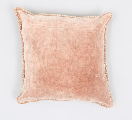 HKM-435795 Stonewashed Cotton Velvet Throw Pillow with Hand-Stitched Edges, 19x19 Inch, Eco-Friendly Decor