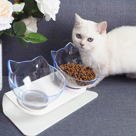 HKM-4365117 Transparent Double Pet Bowl with Oblique Mouth and Neck Guard - Non-Ceramic Design
