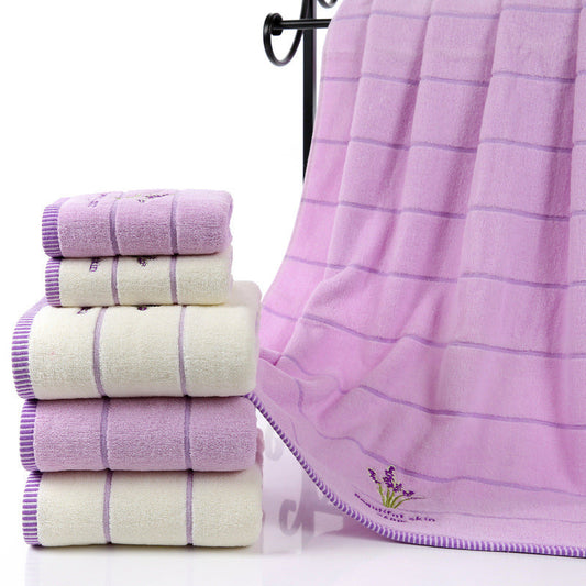 HKM-437715 Lavender Striped Cotton Bath Towel - Soft, Absorbent, and Environmentally Friendly