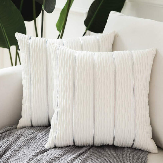 HKM-439827 Striped Velvet Pillow Cover in Multiple Colors for Home Decor - 45x45cm Plush Cushion Cover