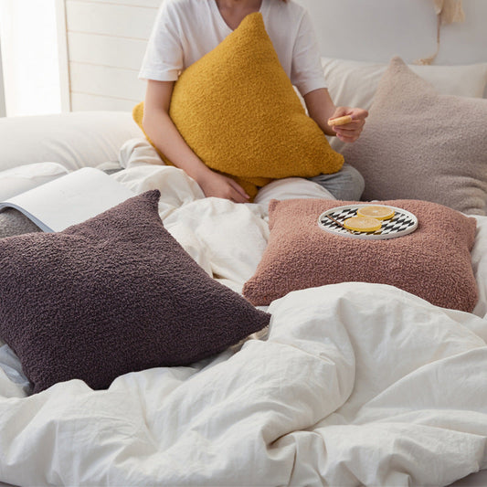 HKM-443027 Nordic Style Polyester Fiber Pillow Cover - 45x45cm in Beige, Bright Yellow, Beans Pink, Light Gray, and Brown