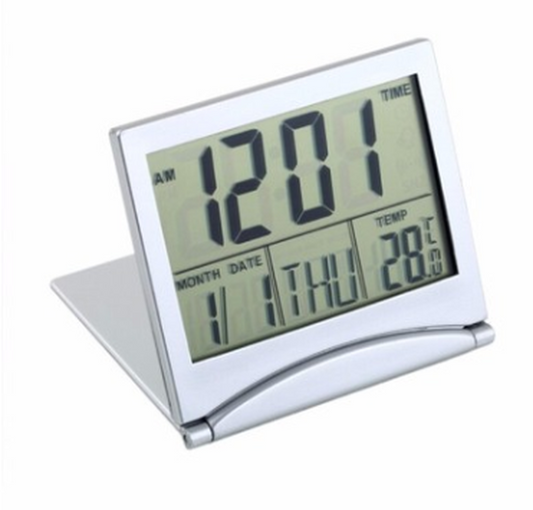 HKM-443411 Square Folding Travel Clock with Perpetual Calendar and Electronic Features