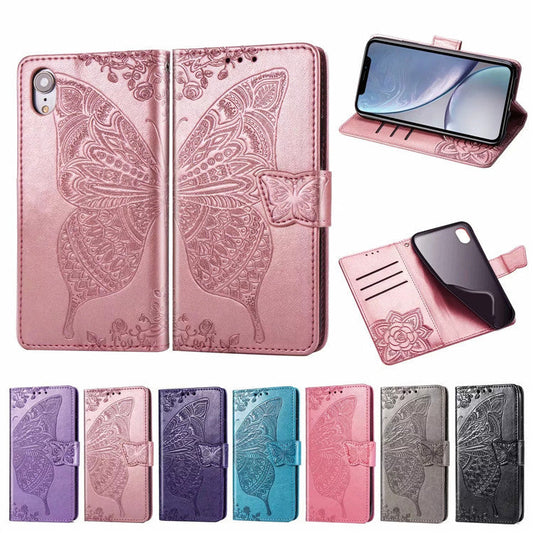 HKM-445139 Three-Dimensional Embossed Butterfly Wallet Flip Phone Case for iPhone 6/7/8/X Series in Multiple Colors