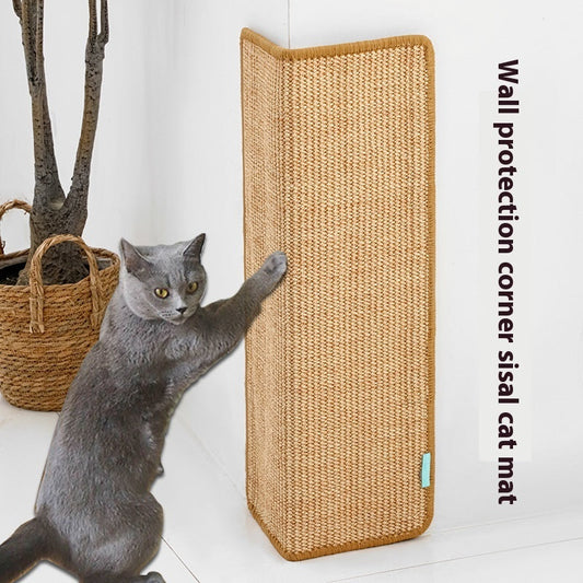 HKM-4451901 Corner Cat Scratch Board - Wear-Resistant Cloth Design in Ginger Yellow and Dark Gray, 18 x 60 CM