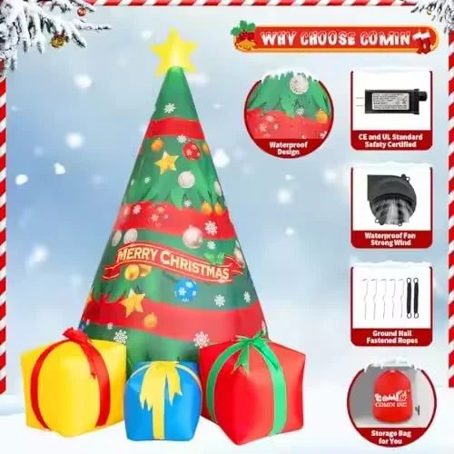 HKM-445651 7 FT Christmas Inflatable Tree with Built-in LEDs for Indoor and Outdoor Decorations
