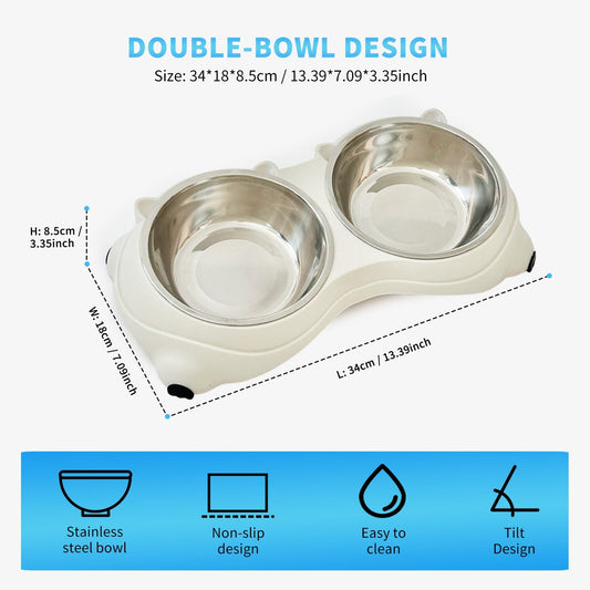 HKM-4457661 Double Stainless Steel Pet Bowl Set in Macaron Colors with Non-Slip Base for Easy Cleaning ¨C Ideal for Cats and Dogs, Indoor and Outdoor Use