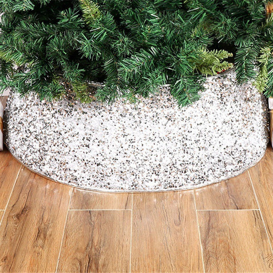 HKM-446483 Silver White Sequin Tree Skirt with Bead Cloth and Non-Woven Fabric - 61cm Upper Diameter, 77cm Lower Diameter, 26cm Height