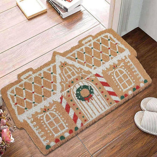 HKM-448467 Christmas Atmosphere Cashmere Hallway Mat - Irregular Shape with Geometric and Cartoon Patterns