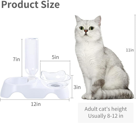 HKM-4485949 Automatic 15° Tilted Pet Food and Water Bowl Set with Water Bottle for Small to Medium Dogs and Cats