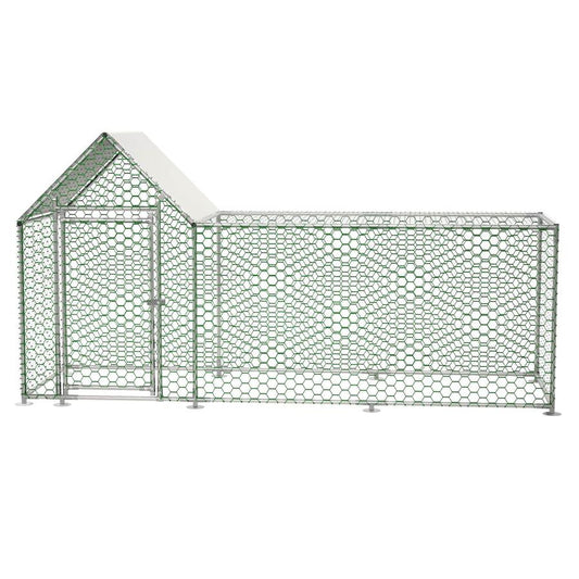 HKM-448659 Walk-In Chicken Coop with Removable UV-Resistant Cover, Durable Steel Frame and Lockable Door for Poultry and Small Animals