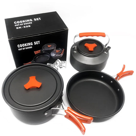 HKM-451155 Stainless Steel and Ceramic Camping Cookware Set for Outdoor Cooking