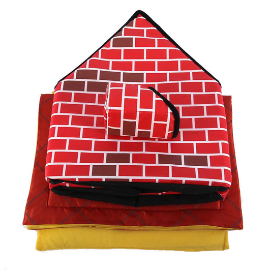 HKM-4521277 Cozy Cat Litter Cabin with Removable Cushion ¨C Stylish Brick Design and Breathable Pearl Cotton Filling